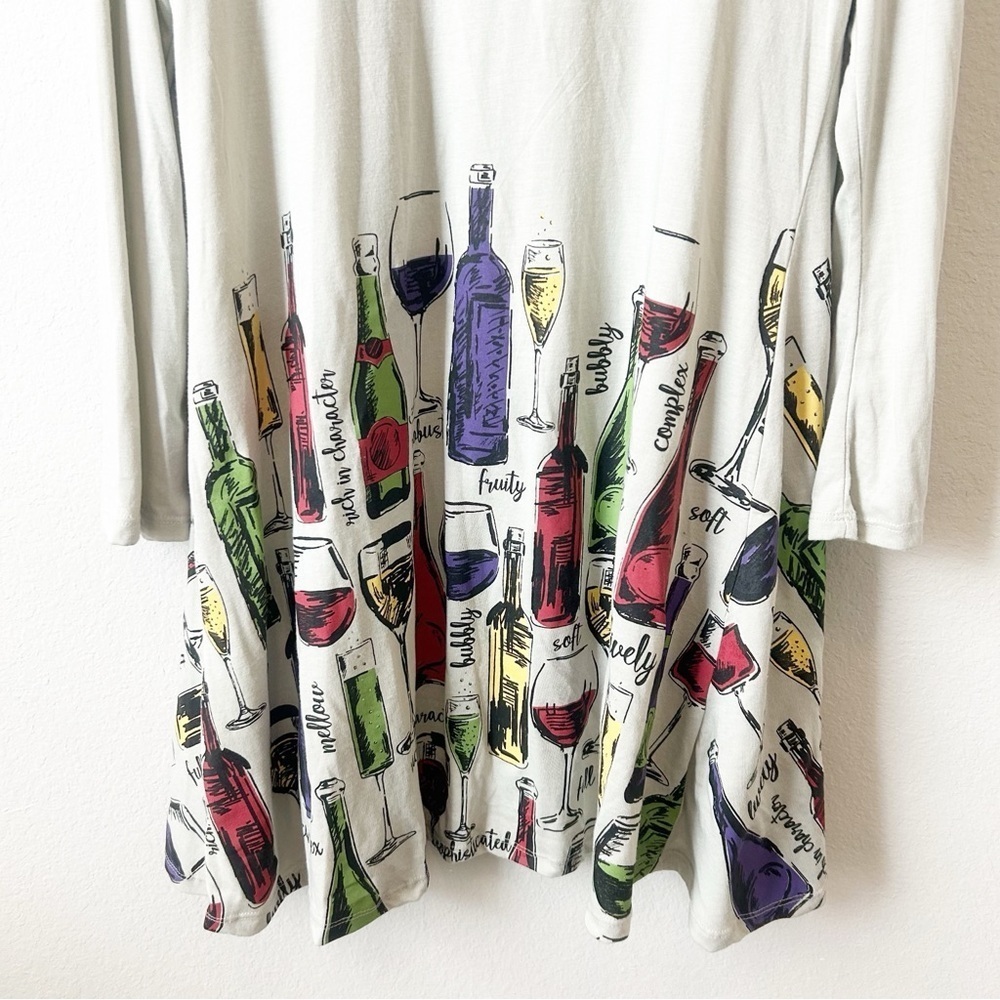 A Walk in The Park Wineology Wine Glasses Print Long Sleeve Kimono Cardigan 2X - Picture 12 of 12